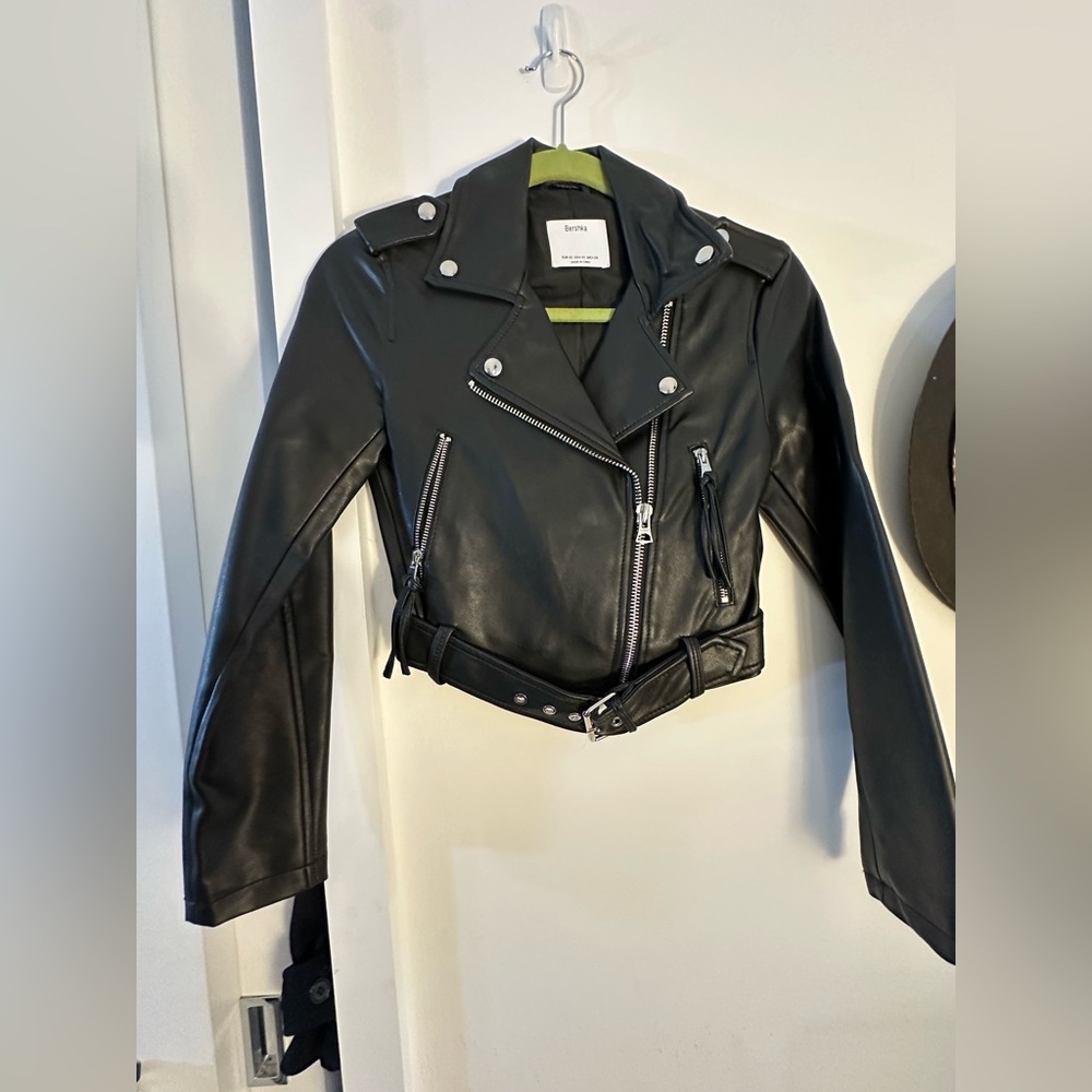 Bershka Faux Leather Cropped Moto Jacket
